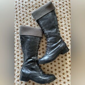 Cole Haan Air Whitley Laces Knit Cuff Black Leather Riding Boots Size 10